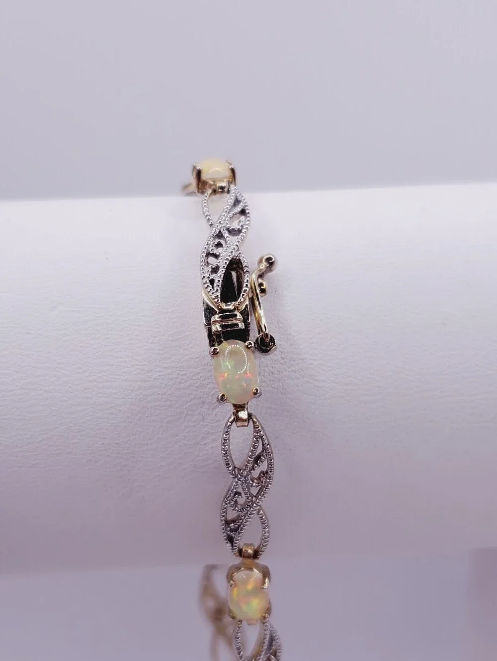 4 Carat Opal & Genuine Diamond Accent Bracelet - Yellow Gold - 925 Silver
